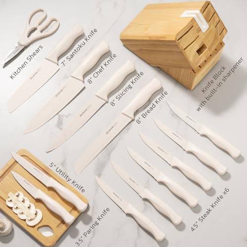 Knife Set 15 Pieces Kitchen Knife Set with Sharpener Block (15 Count)