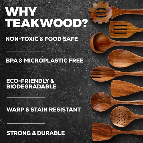 9 Piece Teak Wood Cooking Utensil Set (9 Count)