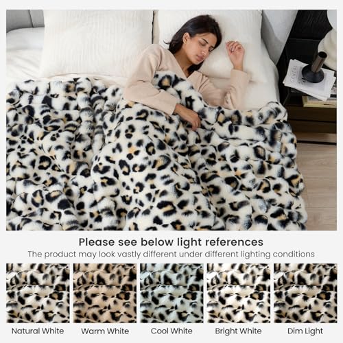 Leopard Print Faux Fur Throw Blanket for Couch