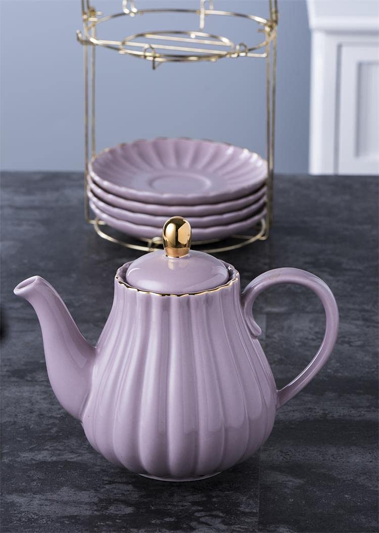 Purple Porcelain Teapot with Removable Stainless Steel Infuser
