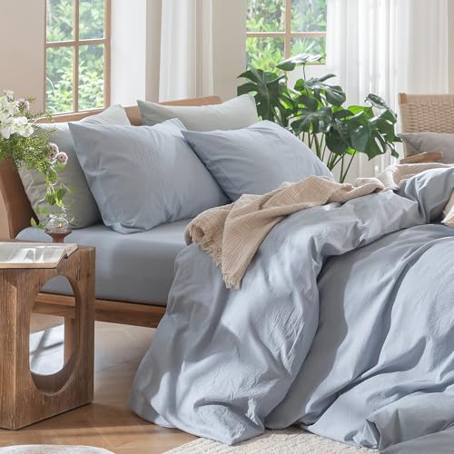 Duvet Cover Set 100% Washed Cotton Linen Like Super King Plus (3 Piece Set)