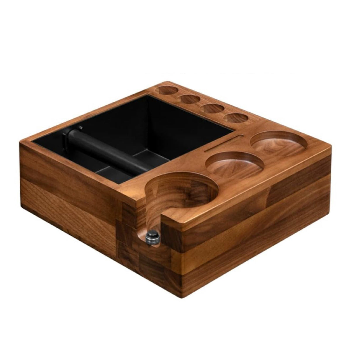 MOJAE 9-in-1 Espresso Knock Box and Espresso Tamper Station,Fits for 51-58mm Portafilter,Tamper and Distributor,Espresso Machine Accessories Organizer (Walnut)