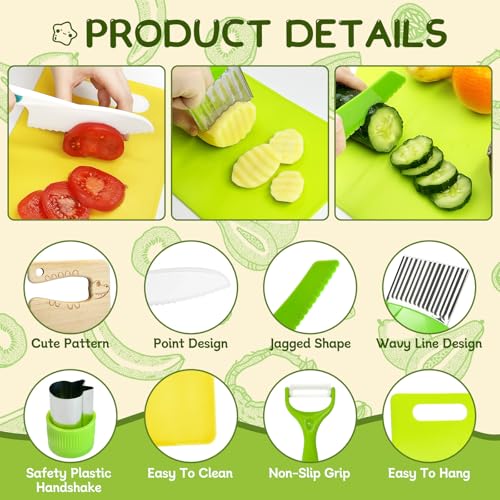 13 Pcs Kids Knife Set for Real Cooking Safe Kitchen Tools for Ages 4+