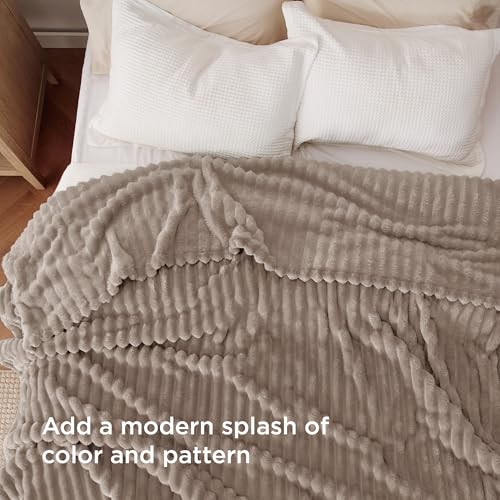 Full Size Fleece Blankets for Bed Light Brown 84"x90"