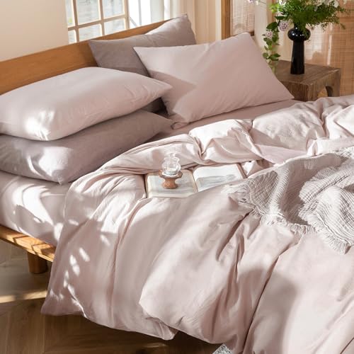 Duvet Cover Set 100% Washed Cotton Linen Like Queen