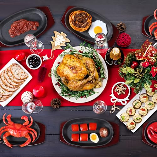 2 Pcs Oval Cast Iron Fajita Skillet Pan Set Small Sizzling Steak Plate with Wooden Base and Handle Cast Iron Fajita Skillet Sizzling Plate for Restaurant BBQ (2 Count)