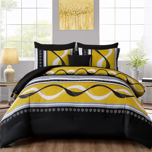Yellow Black Comforter Set Queen Size