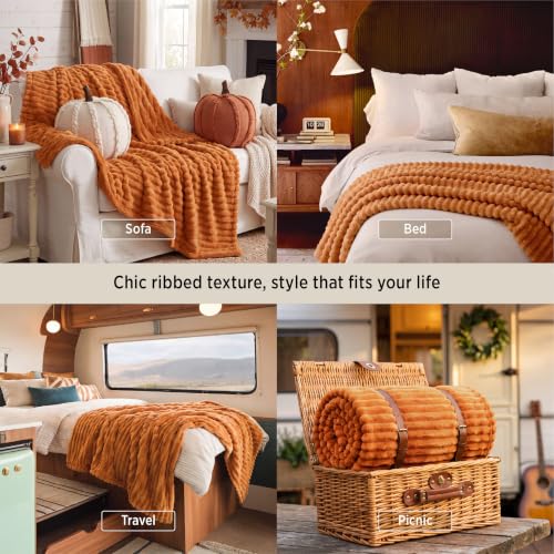 Soft Burnt Orange Throw Blanket for Couch Decor Gifts 50"x60"