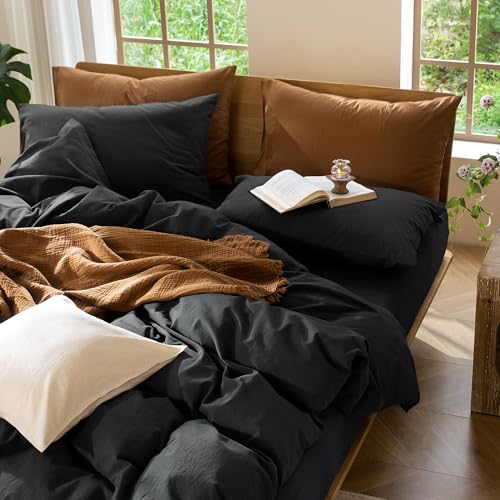 Duvet Cover Set 100% Washed Cotton Linen Like Super King (3 Piece Set)
