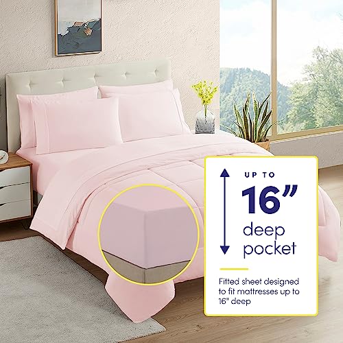 7 Piece Comforter Set Bag Solid Color All Season Soft Down Alternative Blanket & Luxurious Microfiber Bed Sheets