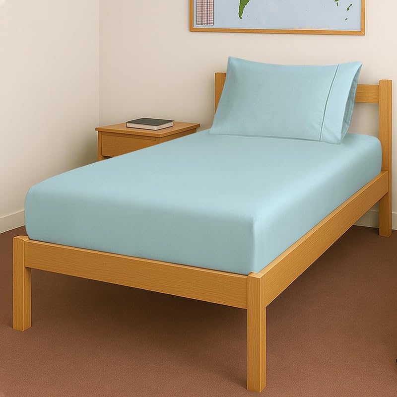 Cotton Twin XL Fitted Sheet + 2 Pillowcases Set 400TC Baby Blue