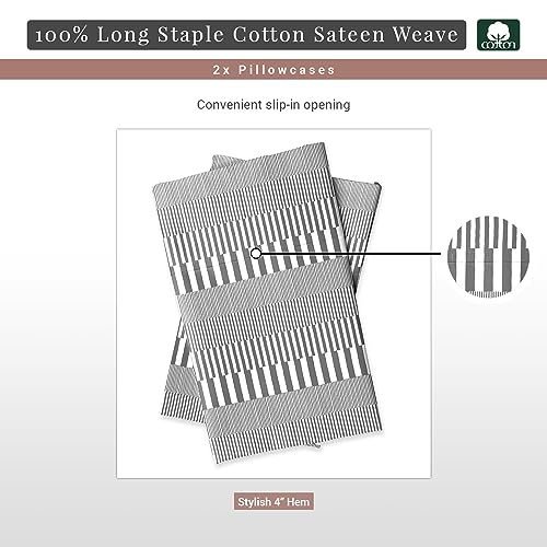 100% Cotton Cascade Stripe Print King Pillowcases 400TC Grey (2 Count)