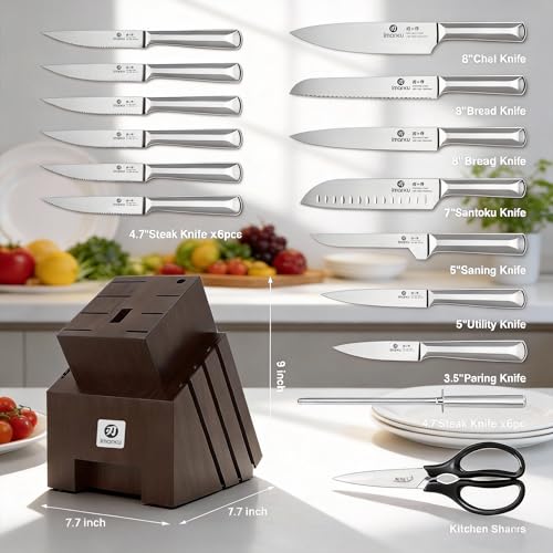 16 Pieces High Carbon Japanese Stainless Steel Knife Set with Block (16 Count)