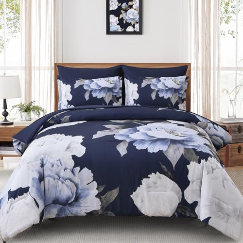 Navy Blue King Size Comforter Set 7 Piece Bed in a Bag