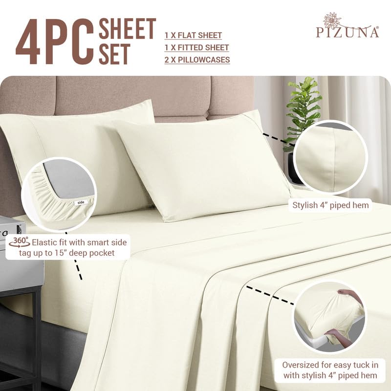 100% Cotton Sheets Set Queen 400 Thread Count Off White