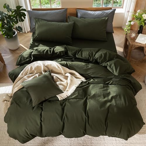 Duvet Cover Set 100% Washed Cotton Linen Like Cal King (64 Ounce)