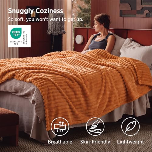 Soft Full Size Fleece Blankets for Bed Orange 84"x90"