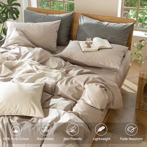 Duvet Cover Set 100% Washed Cotton Linen Like King (64 Ounce)