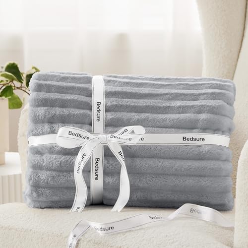 Full Size Fleece Blankets for Bed Light Grey 84"x90"