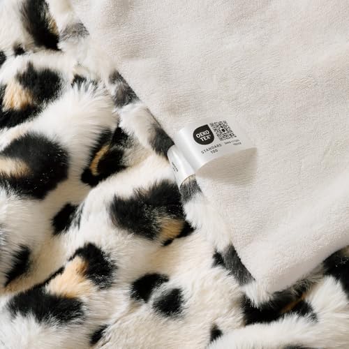 Leopard Print Faux Fur Throw Blanket for Couch