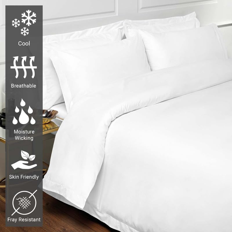 100% Cotton Queen Duvet Cover Set 400 Thread Count White