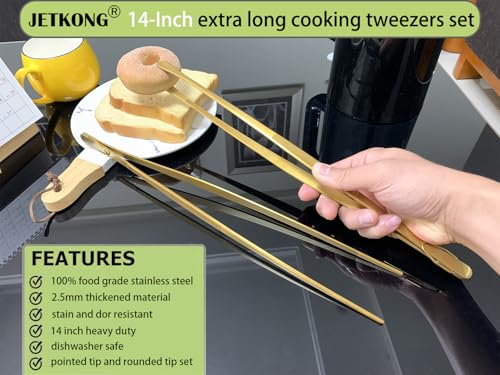 2 Pcs 14 Inch Cooking Tweezers Extra Long Stainless Steel Food Tweezers Kitchen Tweezer Tongs