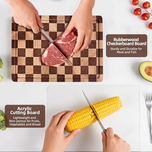 Checkered Cutting Board and Acrylic Cutting Board Set (2 Count)