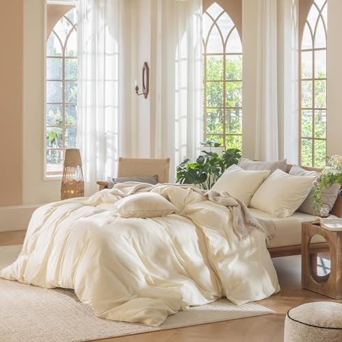 Duvet Cover Set 100% Washed Cotton Linen Like Super King (3 Piece Set)