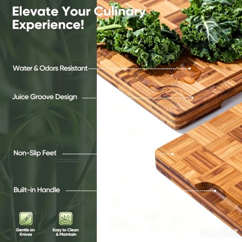 Bamboo Cutting Board Set of 2 Wooden Cutting Boards for Kitchen Wood (2 Count)