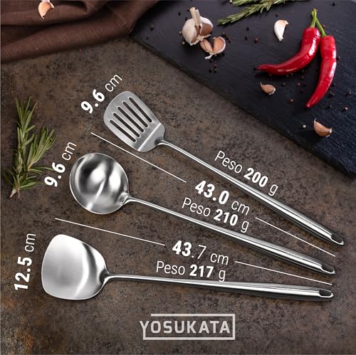 17" Stainless Steel Wok Spatula Ladle and Turner Set of 3 (3 Count)