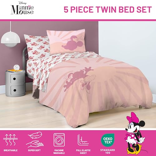 Disney Minnie Mouse Twin Comforter Set 5 Piece Bedding for Girls