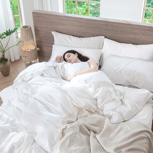 Duvet Cover Set 100% Washed Cotton Linen Like Oversized King (64 Ounce)