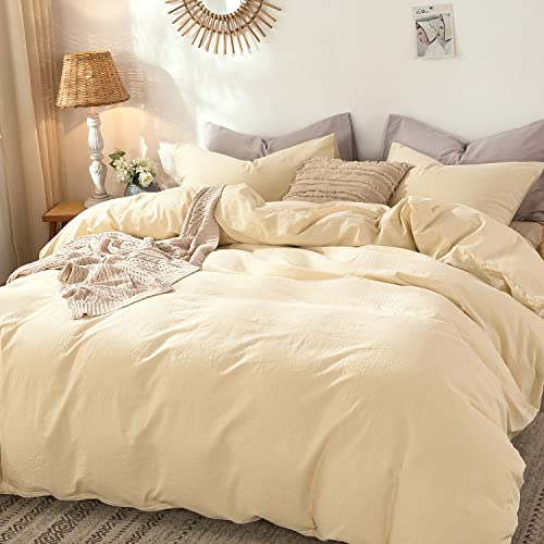Duvet Cover Set 100% Washed Cotton Linen Like King