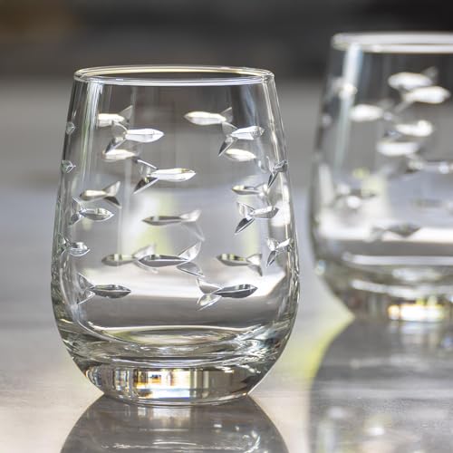 School of Fish Clear Stemless Wine Glass (2 Count)