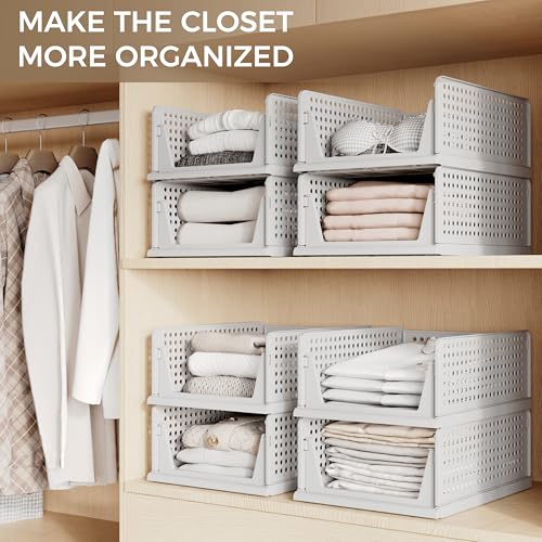 6 Pack Closet Organizer Storage Bins Stackable Plastic Drawer Shelf (6 Count)