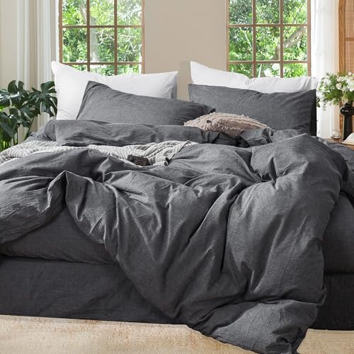 Duvet Cover Set 100% Washed Cotton Linen Like Queen
