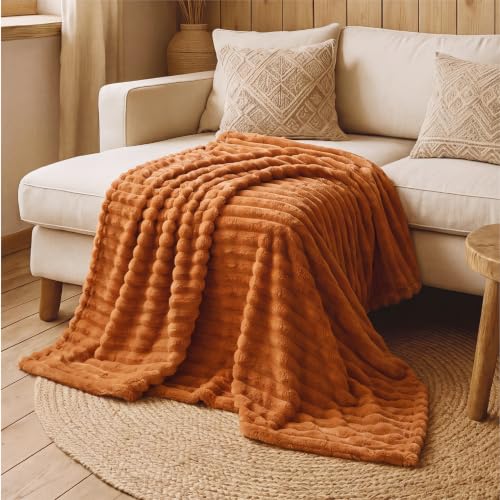 Soft Twin Blanket for Bed Decor Gifts Burnt Orange 60"x80"