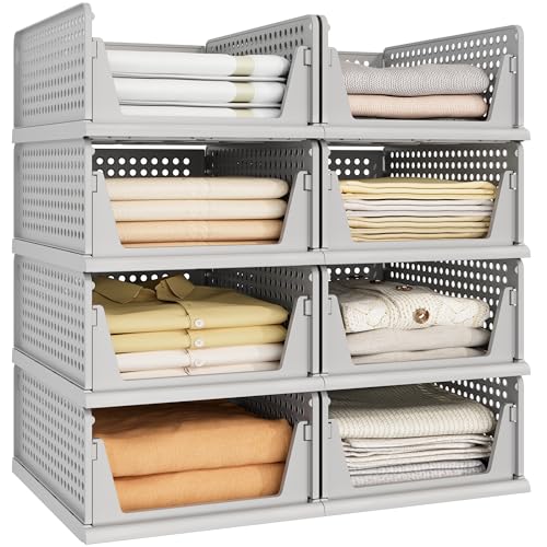 8 Pack Closet Organizer Storage Bins Stackable Plastic Drawer Shelf (8 Count)