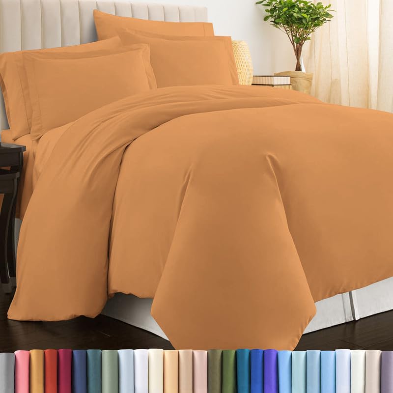 100% Cotton King Duvet Cover Set 400 Thread Count Apricot Orange