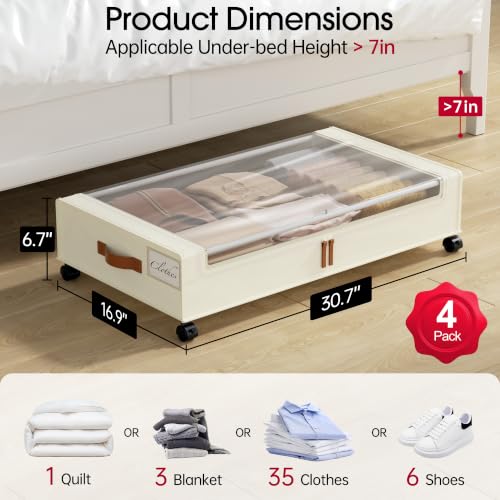 4 Pack Under Bed Storage with Wheels (4 Count)
