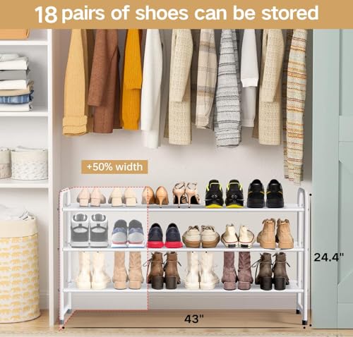 3 Tier Long Shoe Rack for Closet Metal Shoe Organizer for Entryway