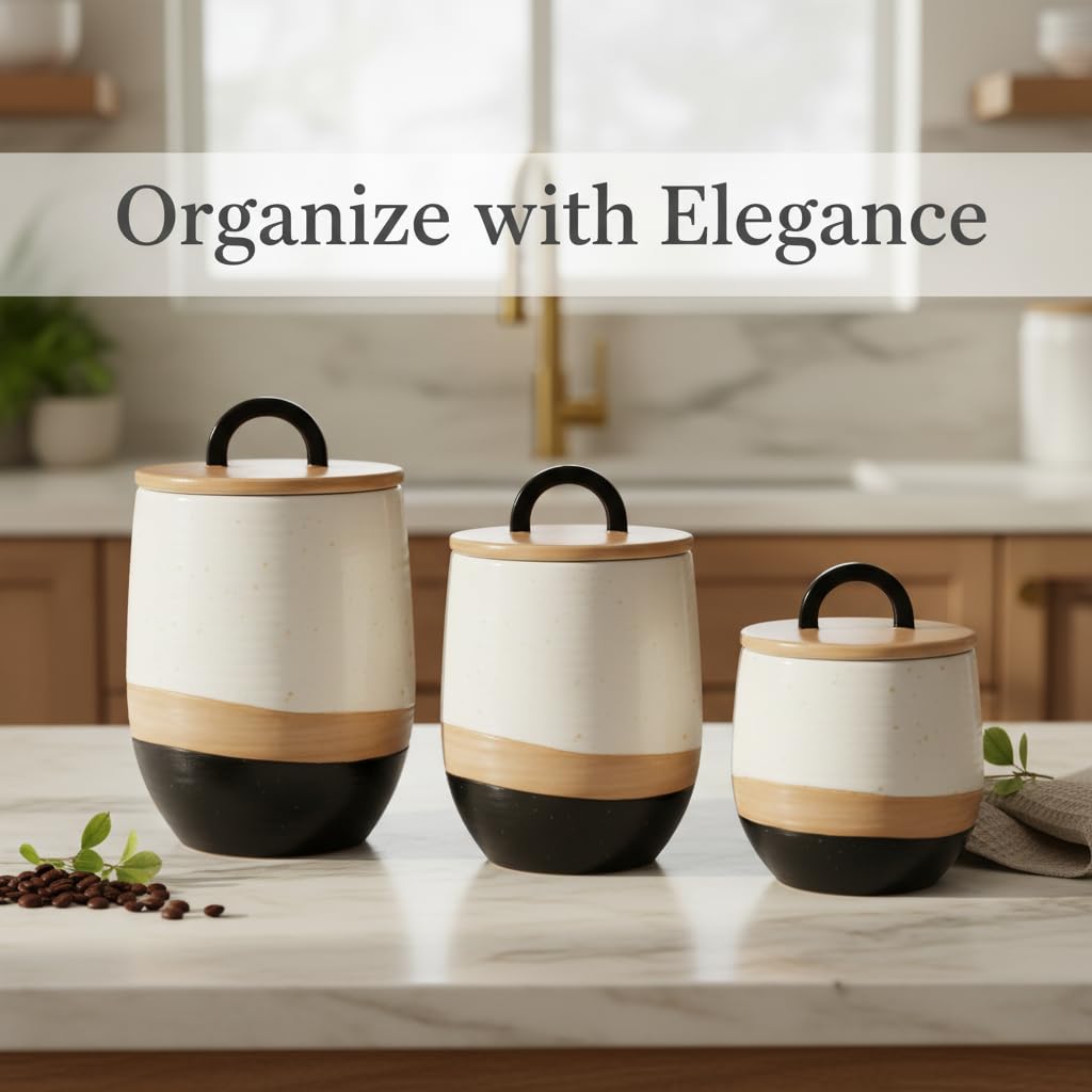 Ceramic Country Farmhouse Canister Set with Black (3 Count)