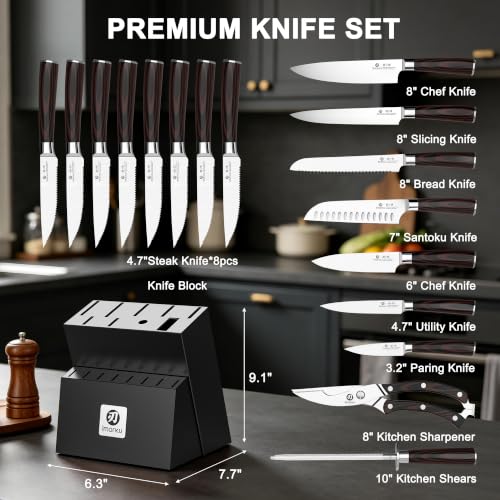 18 Piece Japanese Santoku Stainless Steel Knife Set with Block