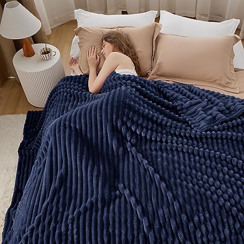 Soft King Size Blankets for Bed Navy Blue 108"x90"