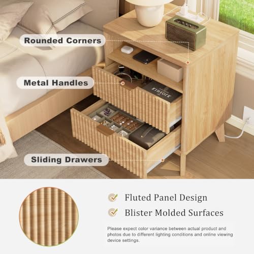 Fluted Nightstand with Charging Station