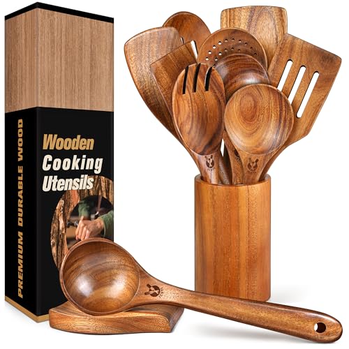 12Pcs Soft Grip Teak Wooden Utensil Set (12 Count)
