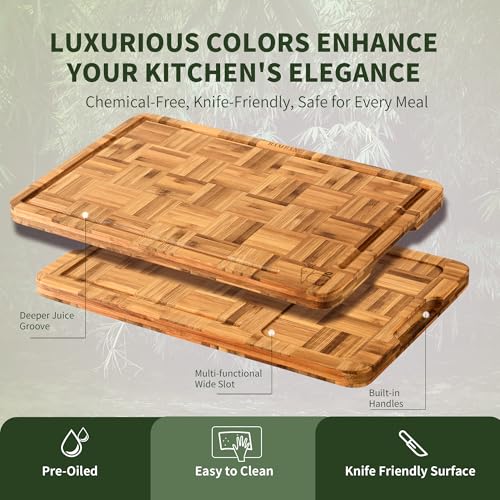 Bamboo Cutting Board for Kitchen with Juice Groove (3 Count)