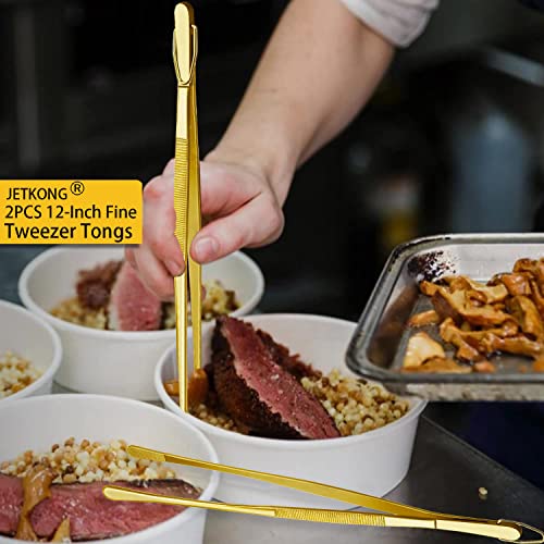 2 Pcs 12 Inch Cooking Tweezers Stainless Steel Food Tweezers Kitchen Tweezer Tongs