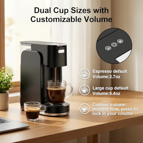 All-in-1 Single Serve Coffee Machine, Hot and Iced Coffee Maker for Ground Coffee, K-Cup Pod, NES Original and DG Pod, 20 Bar Espresso Coffee Maker, Customizable Brew Volume, Heats up in 3 seconds