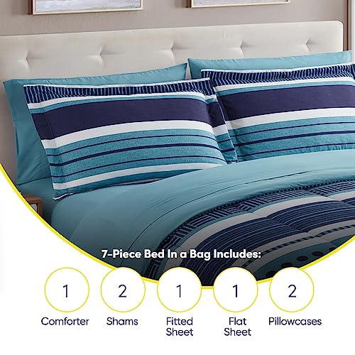7 Piece Comforter Set Bag Solid Color All Season Soft Down Alternative Blanket & Luxurious Microfiber Bed Sheets